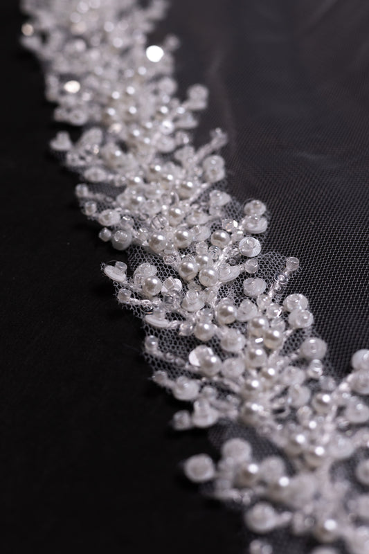 "Regal Splendor" Elaborately Embroidered Bridal Veil – Perfect for Mermaid Gowns 3x3